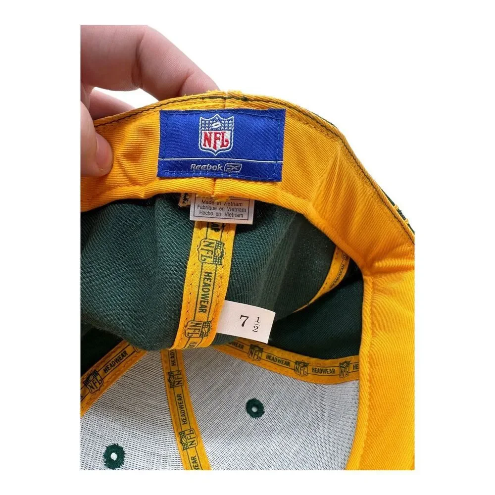 Reebok NFL Green Bay Packers Football Fitted Hat Cap 100%‎ Wool Size 7 1/2